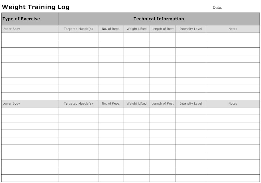 strength training log sheets