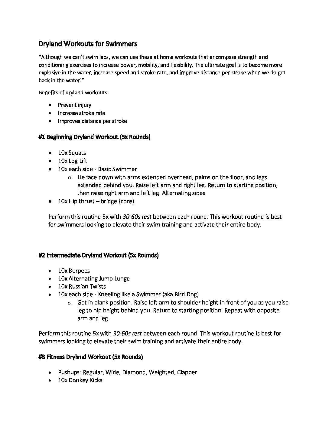 Dry Land Workout For Swimmers Pdf EOUA Blog